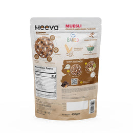 Heeva 12g Protein Muesli Choco Almond 450g | High Protein Breakfast Cereal | Chocolate Almond Dry Fruits Muesli | Healthy Multi-Grain & High-Fiber Snack Heeva.India