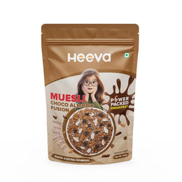 Heeva 12g Protein Muesli Choco Almond 450g | High Protein Breakfast Cereal | Chocolate Almond Dry Fruits Muesli | Healthy Multi-Grain & High-Fiber Snack Heeva.India